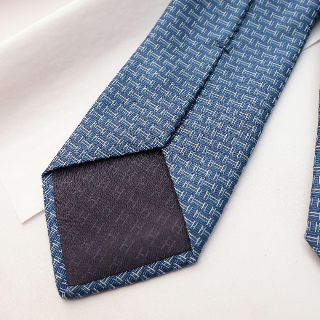 未使用 ソルド HERMES エルメス 青色 ネクタイ