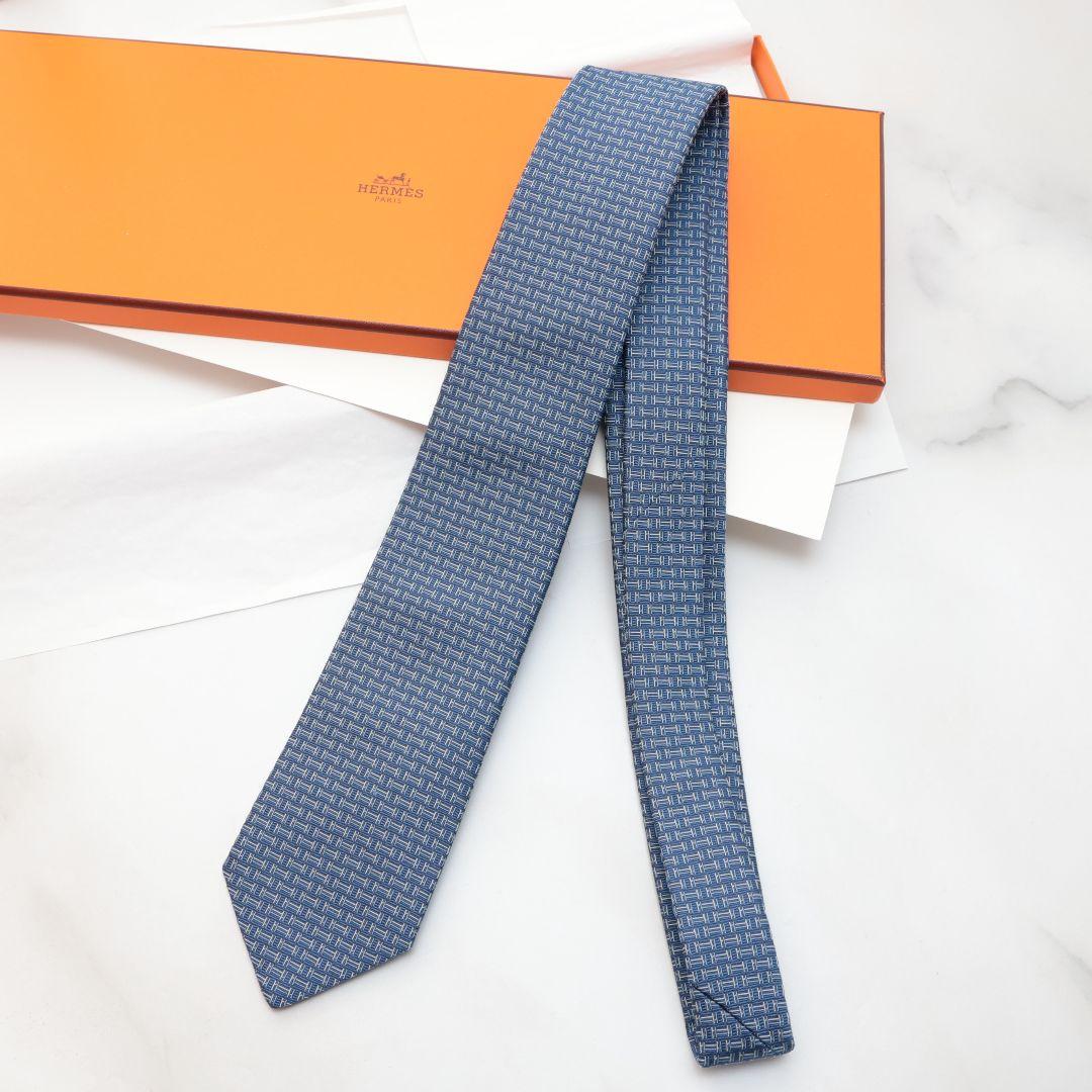 未使用 ソルド HERMES エルメス 青色 ネクタイ