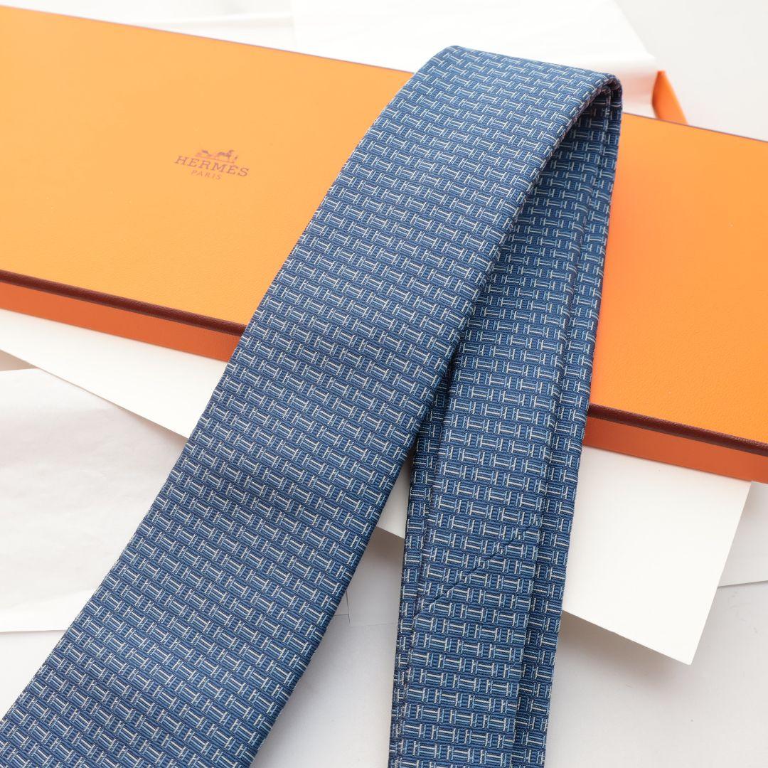 未使用 ソルド HERMES エルメス 青色 ネクタイ