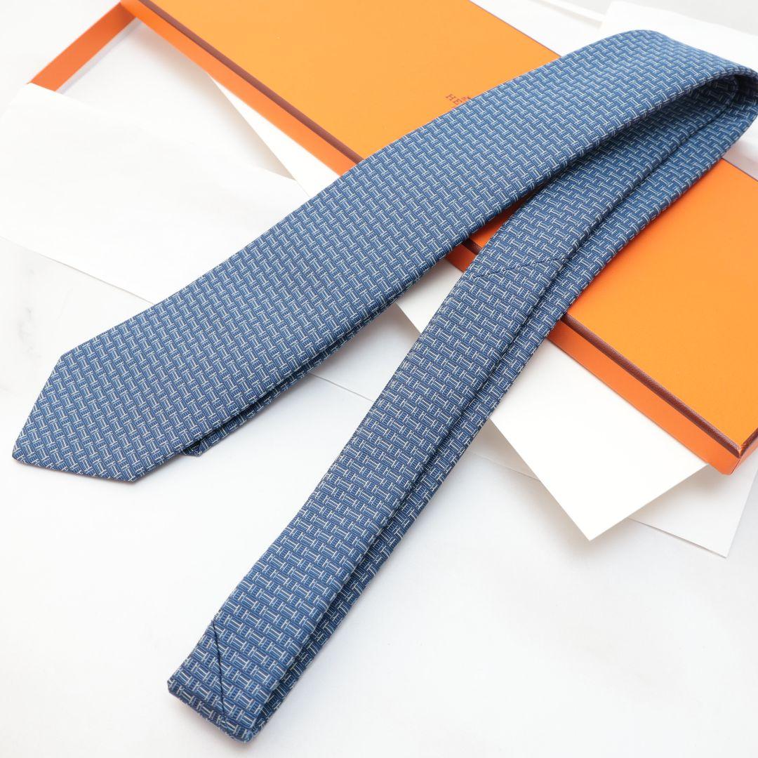 未使用 ソルド HERMES エルメス 青色 ネクタイ