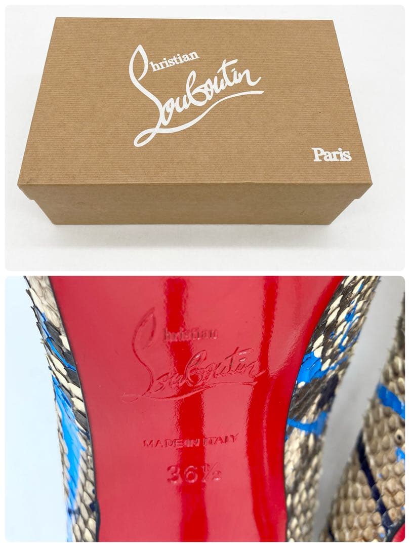 A17726 極美品 クリスチャンルブタン リアルパイソン ペイントハイヒール