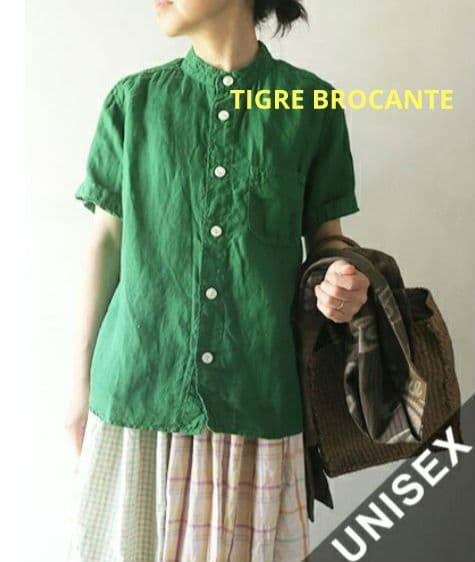 【新品】TIGRE BROCANTE　60リネンバンドカラーオープン半袖シャツ