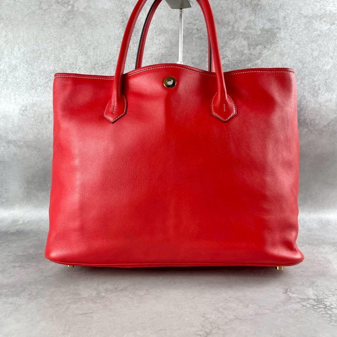 【美品✨希少】シセイ トートバッグ 肩掛け A4収納可 オールレザー レッド