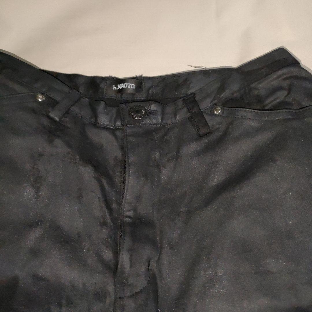 h.NAOTO ダメージベルト付き 黒 ハーフ パンツ 拘束 紐