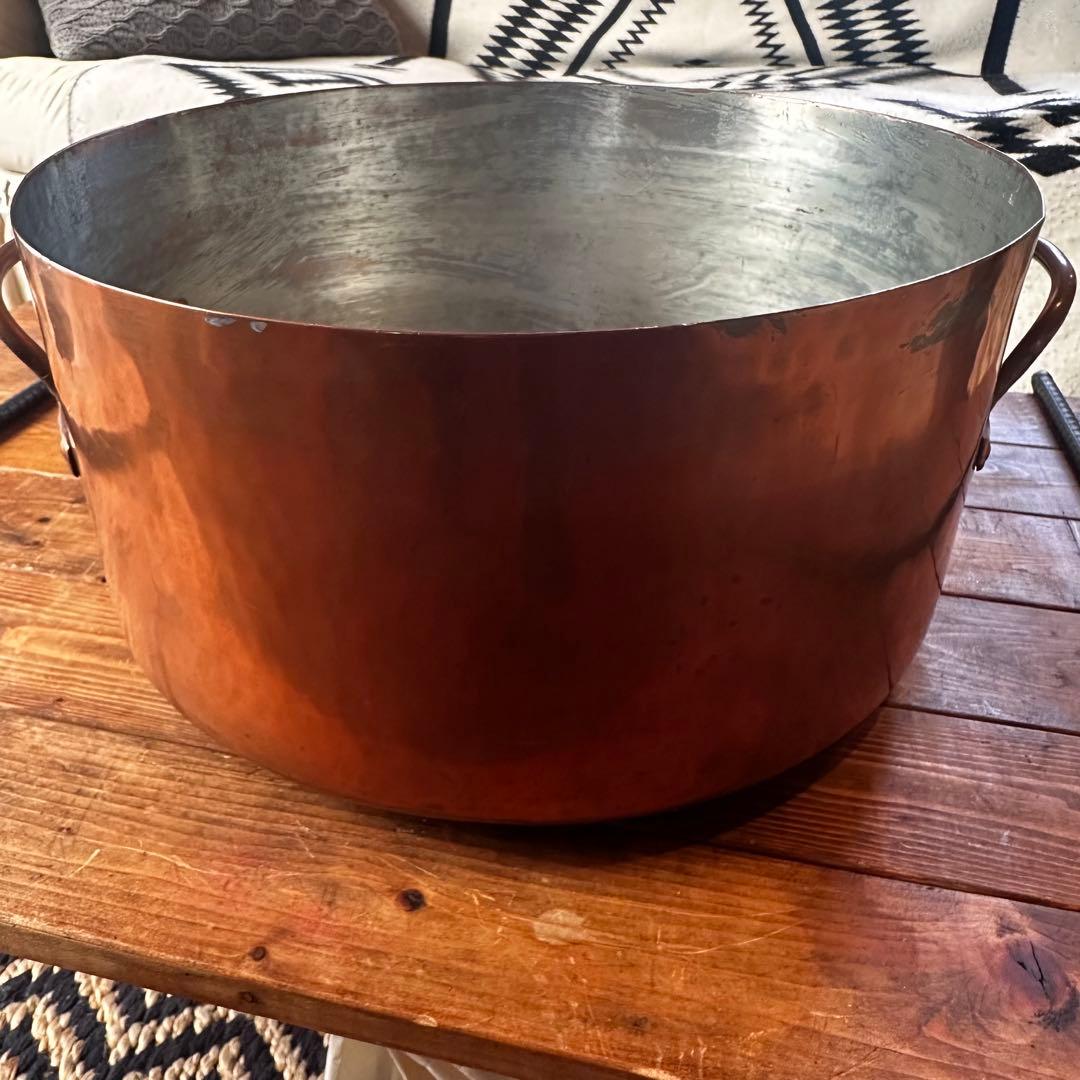 銅鍋　両手鍋　銅製　大型　寸胴鍋　ビンテージ　業務用