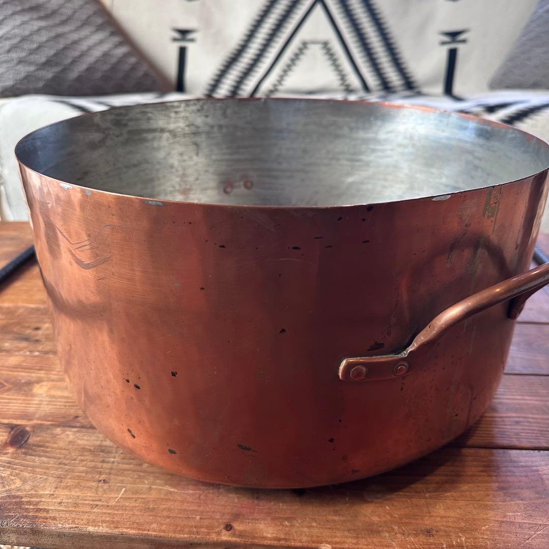 銅鍋　両手鍋　銅製　大型　寸胴鍋　ビンテージ　業務用