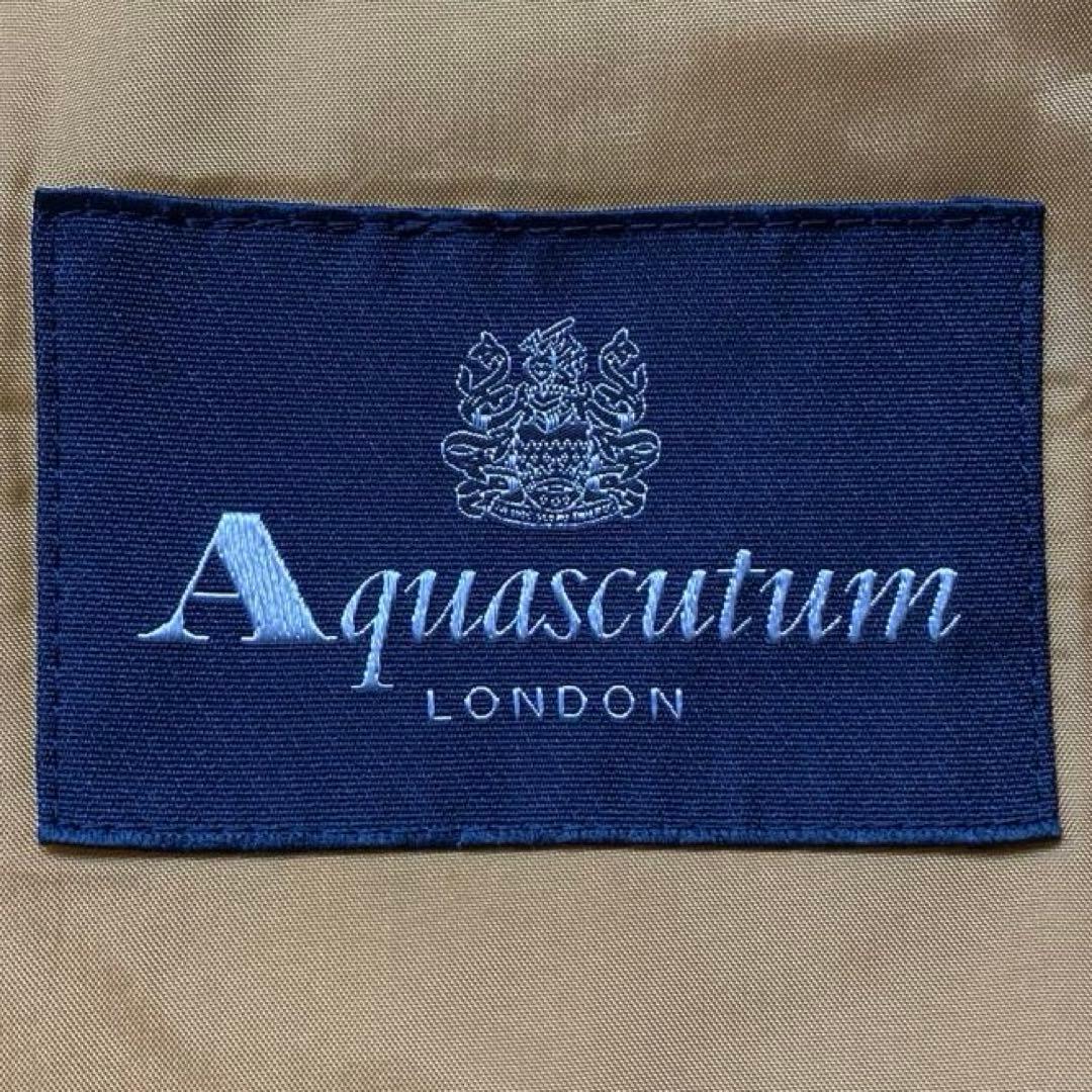 希少 アクアスキュータム ノーカラー ダウン アウター ネイビー Aライン L