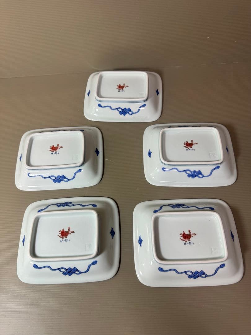 2816 波佐見焼 林九郎窯 古伊万里風 青海波地紋雪輪　皿　5客　未使用