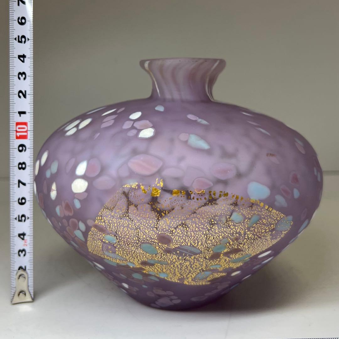 藤田喬平 金彩 ガラス花瓶 H14cm 東キ7-1218①