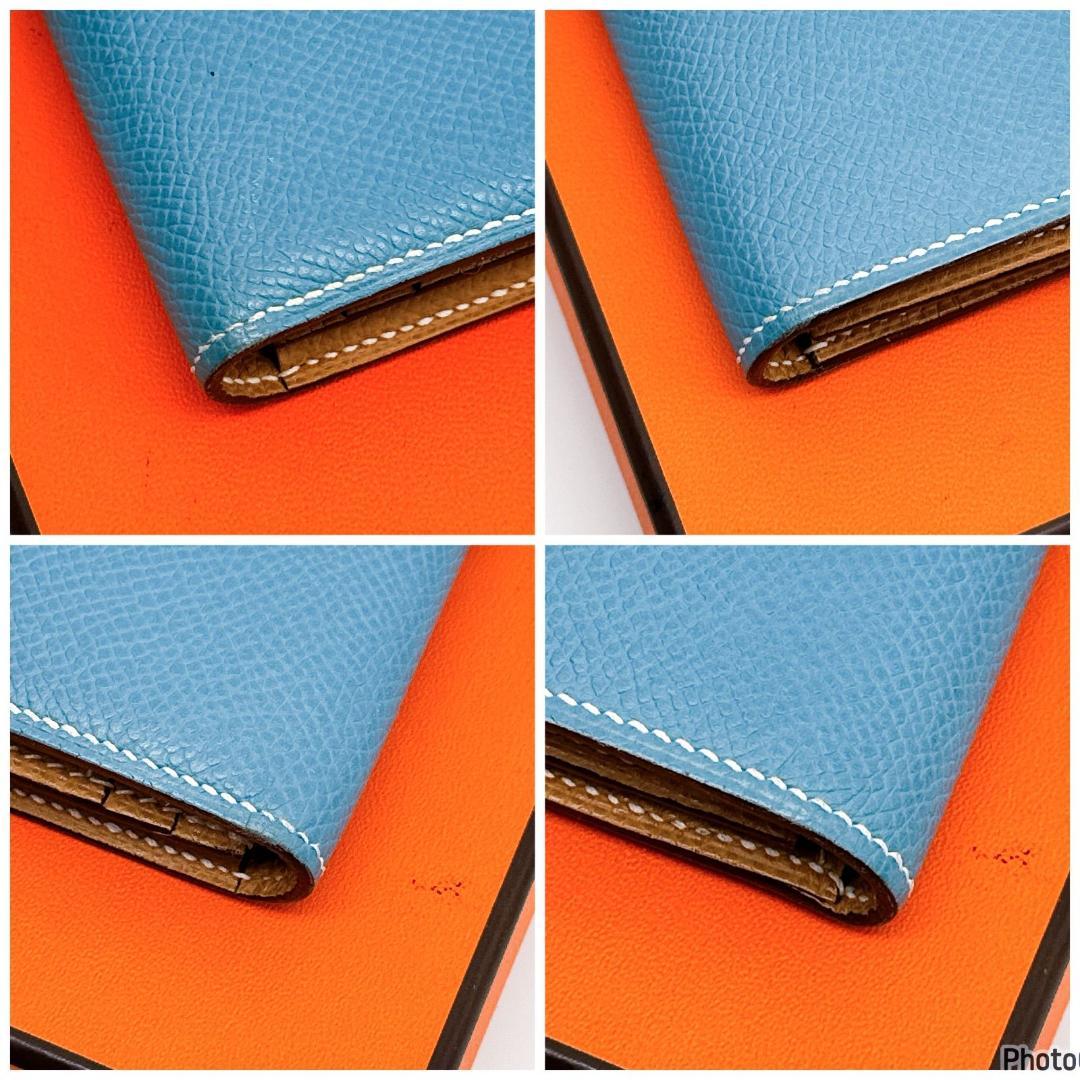 エルメス✨ベアン✨スフレ✨ブルージーン　ゴールド✨二つ折り長財布203