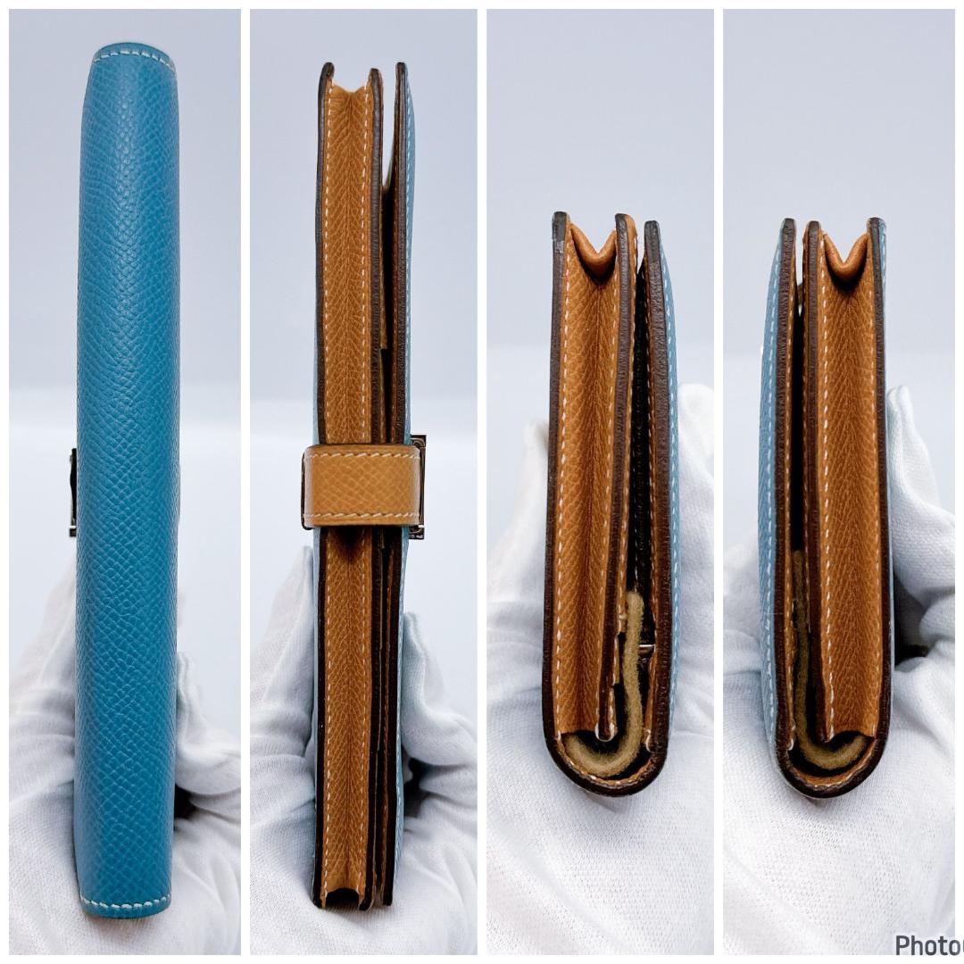 エルメス✨ベアン✨スフレ✨ブルージーン　ゴールド✨二つ折り長財布203