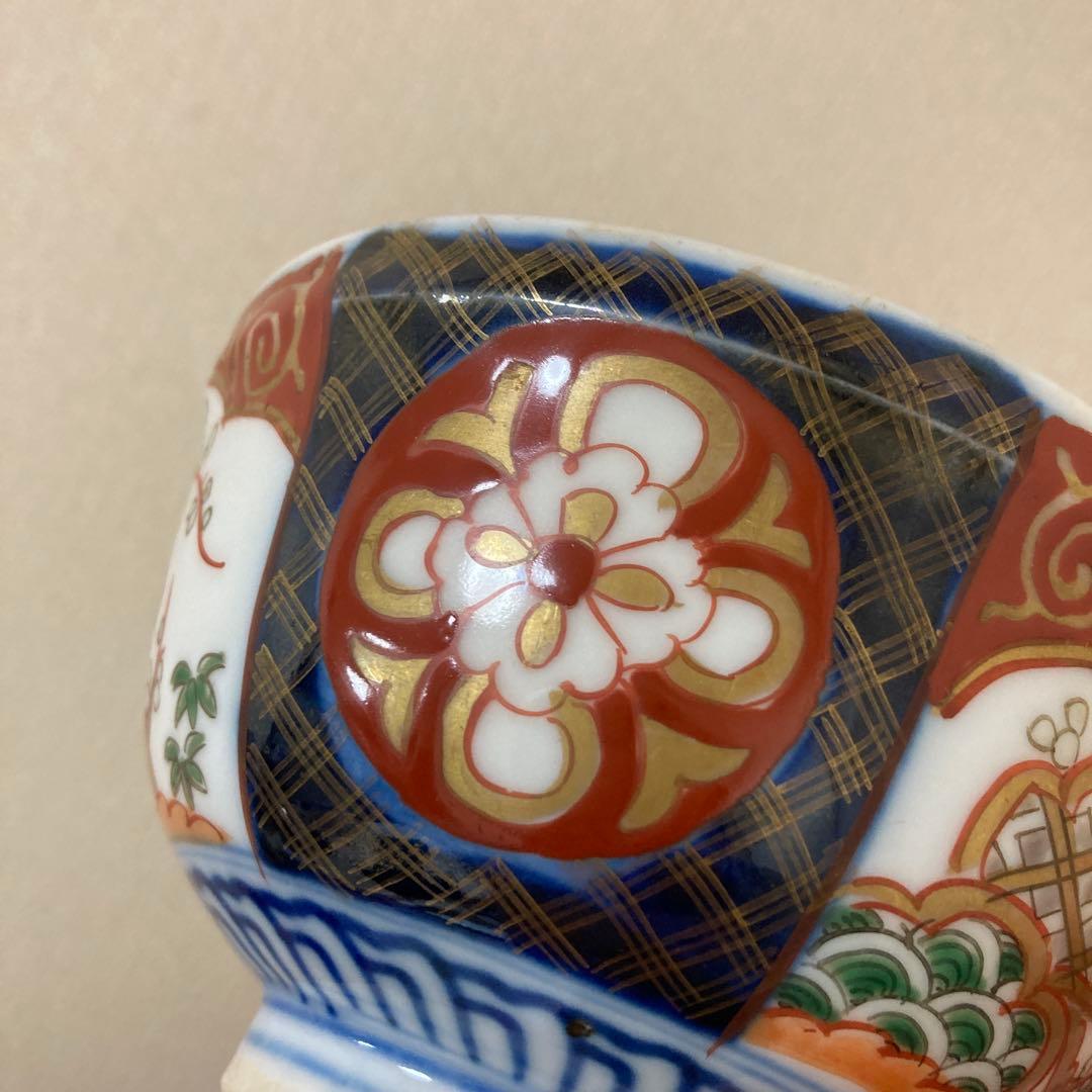 古伊万里　色絵染付間取　金襴手　丼　5客　蓋付碗　アンティーク　骨董　明治〜大正