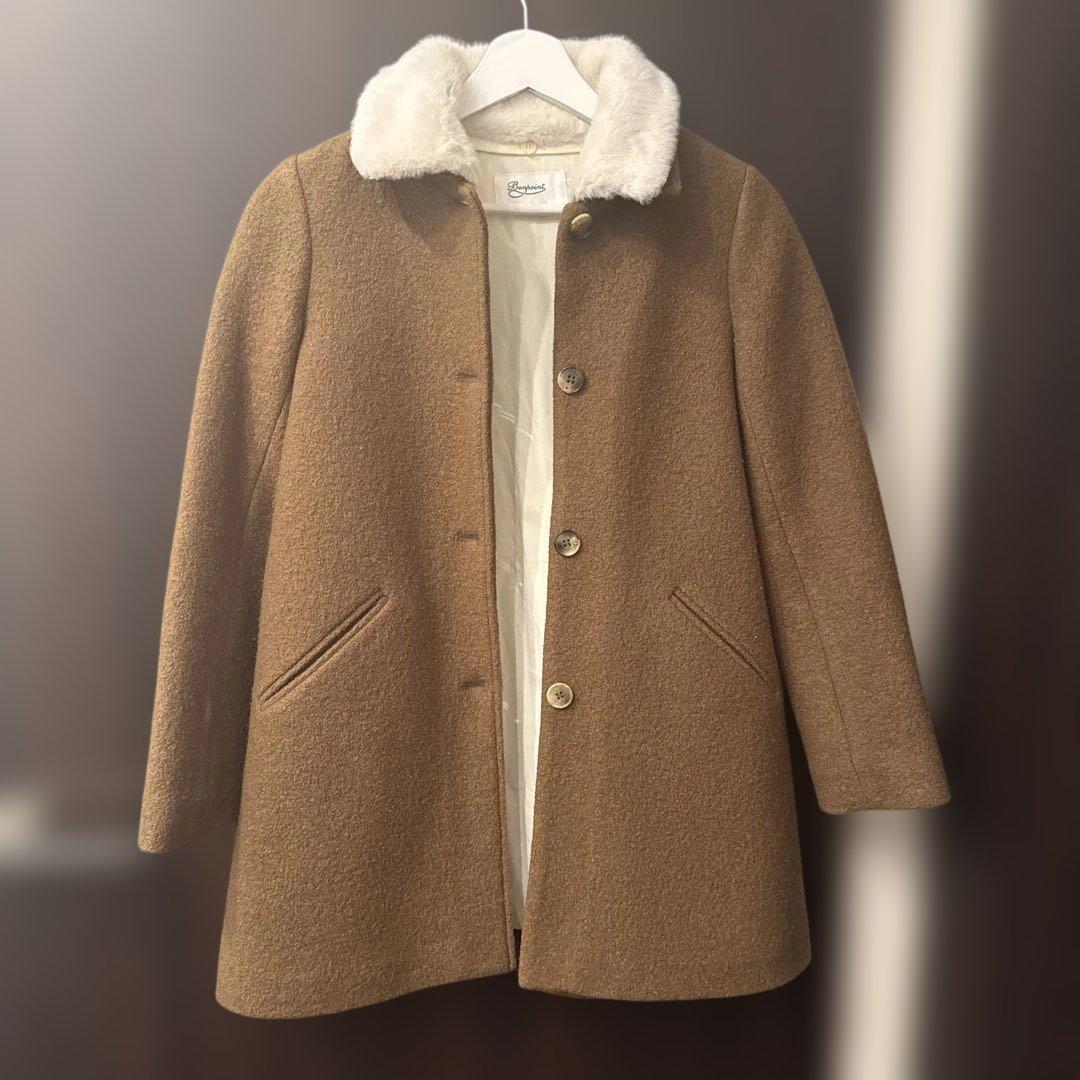 ウールコート ブラウン ファー襟付き