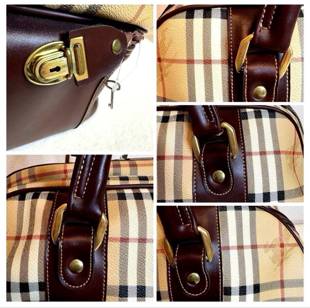 極美品 BURBERRY ボストンバッグ　ノバチェック　2段型PVC レザー鍵付