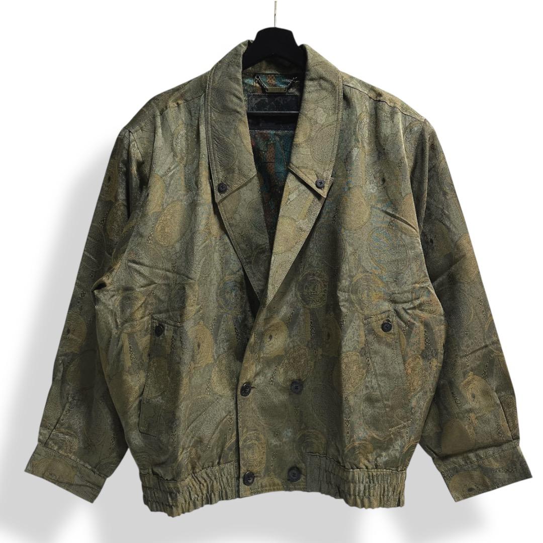 希少【VINTAGE】80s 90s 総柄 ジャガードデザイン ダブルジャケット