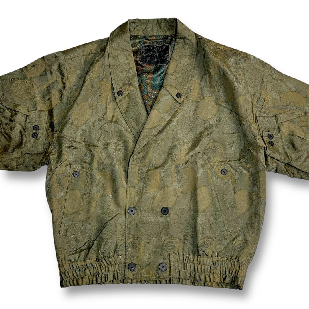 希少【VINTAGE】80s 90s 総柄 ジャガードデザイン ダブルジャケット