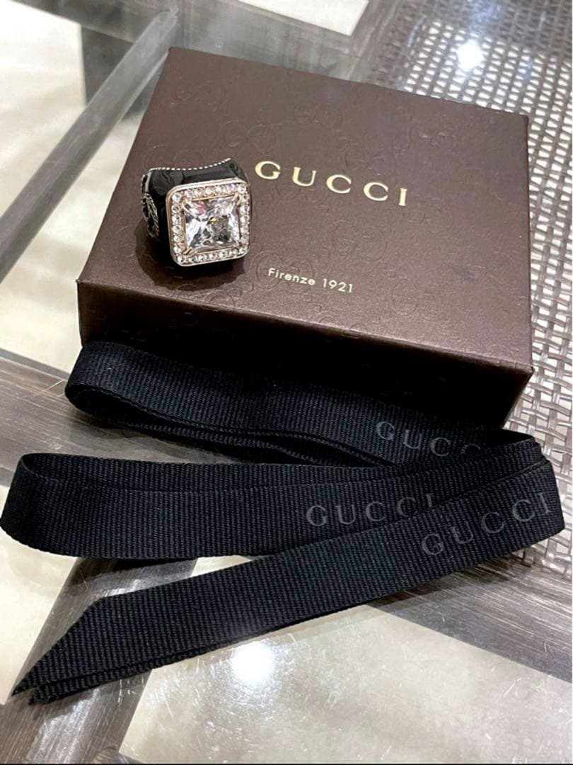 GUCCI シルバークリスタル　リング 12号　グッチ