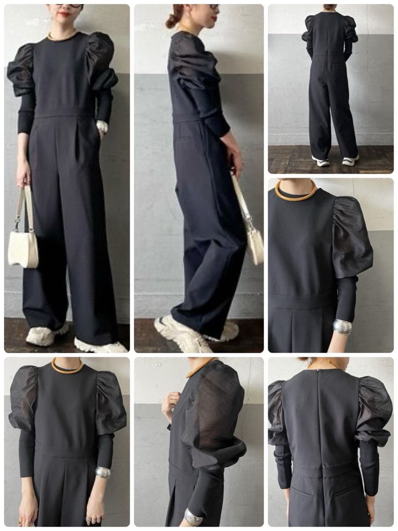 アダムエロペ バルーンスリーブロンパース　オールインワン　ブラック　S