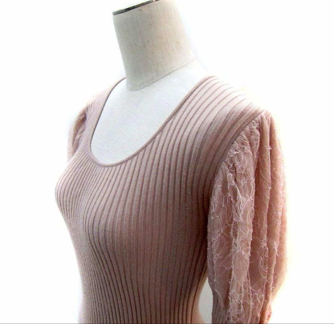 leur logette リブニット パフスリーブ レース カシミヤ　シルク