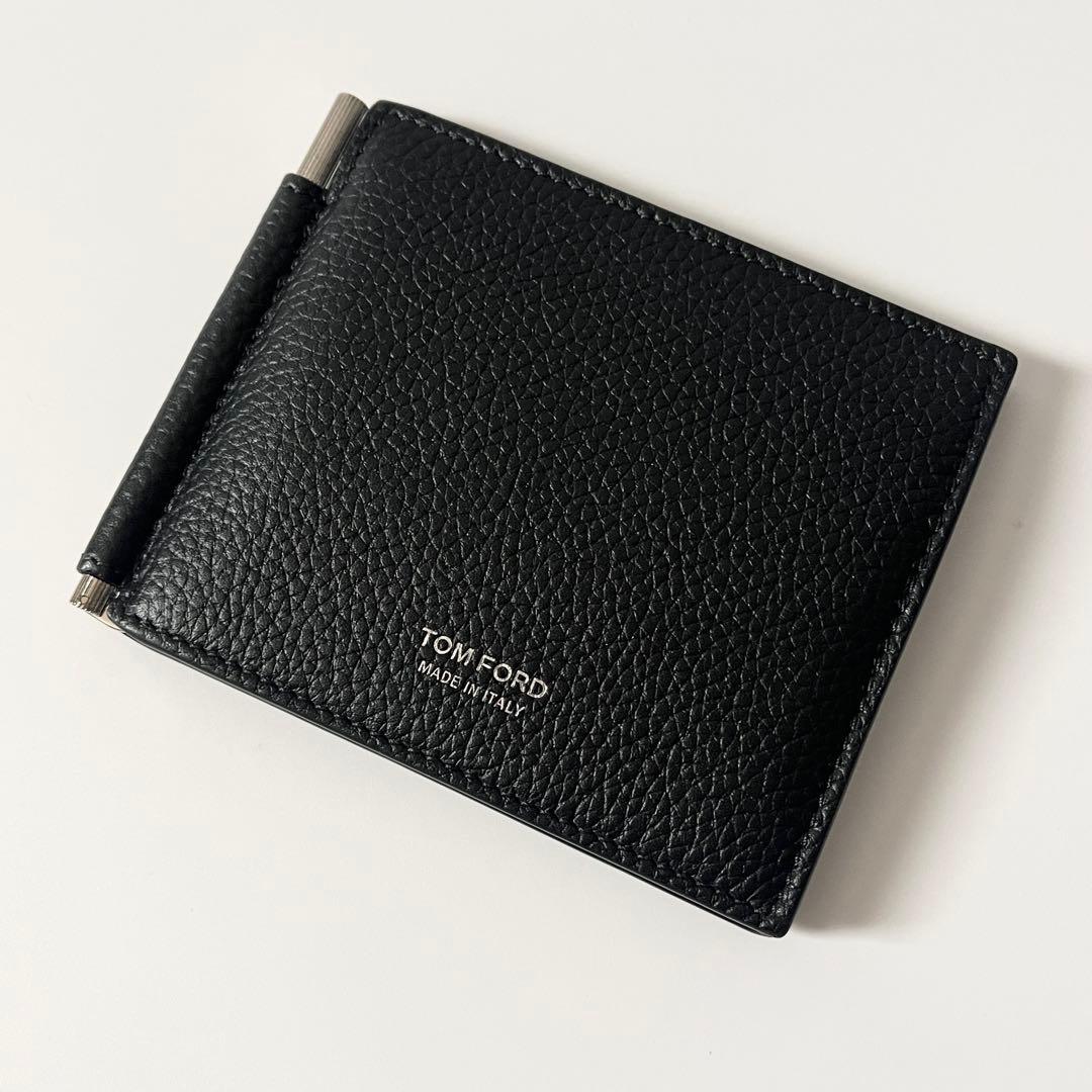 トムフォード　マネークリップ　二つ折り　レザー　黒　ブラック　ロゴ　イタリア製