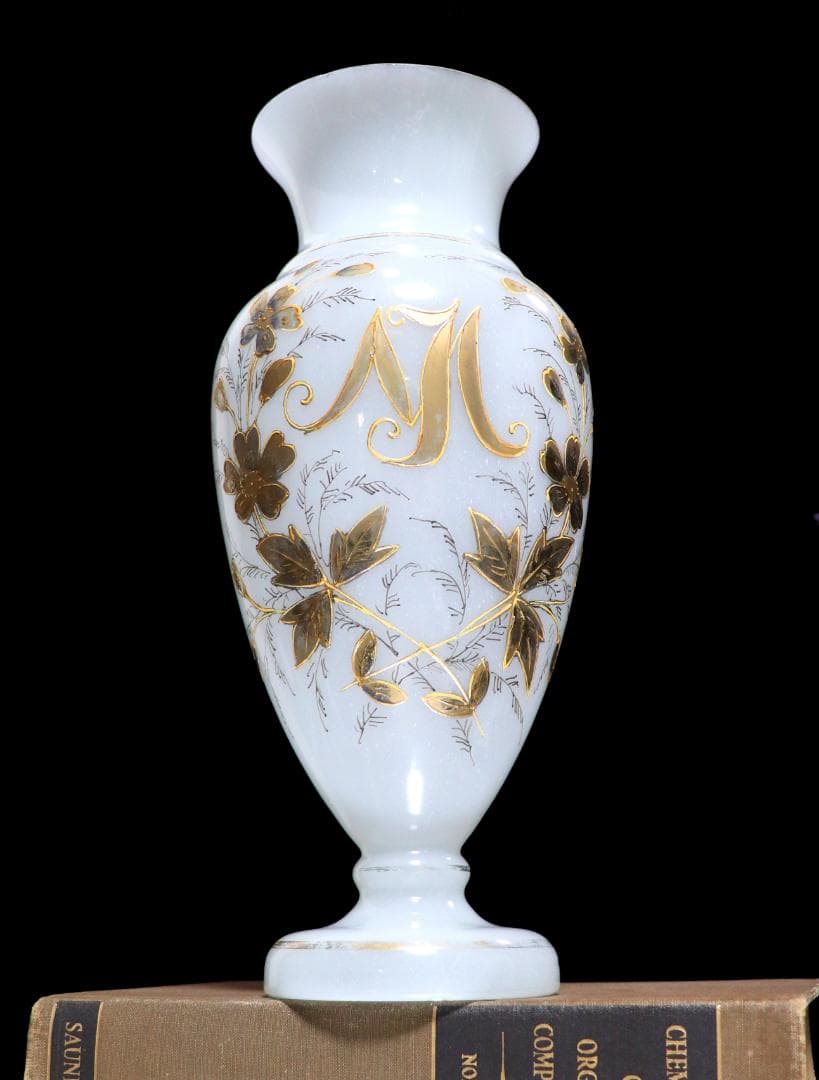 オールド・バカラ 大型30.3cm 金彩花柄花瓶オパーリンクリスタル製壺ゴールド