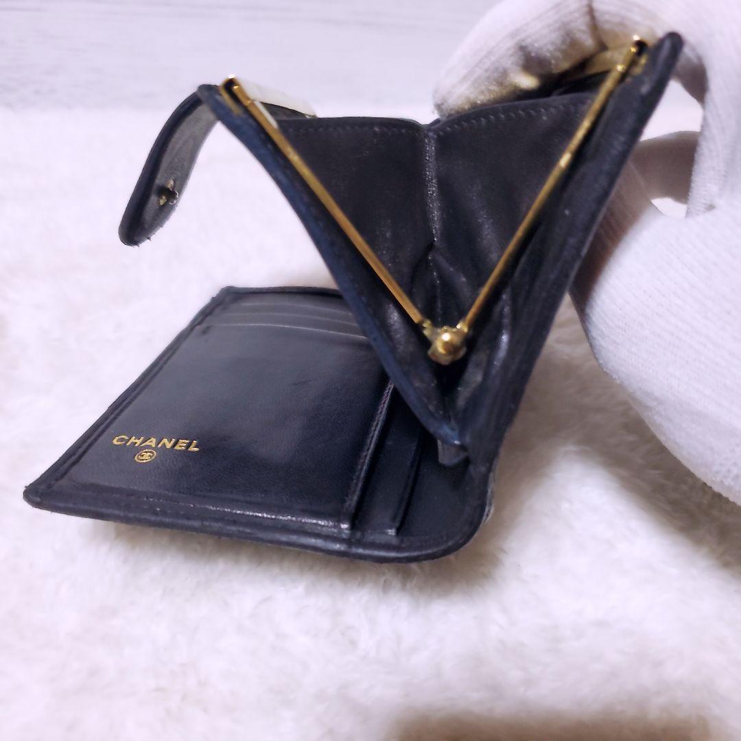 シャネル 折財布 ラムスキン ビコローレ ブラック 黒 ココマーク