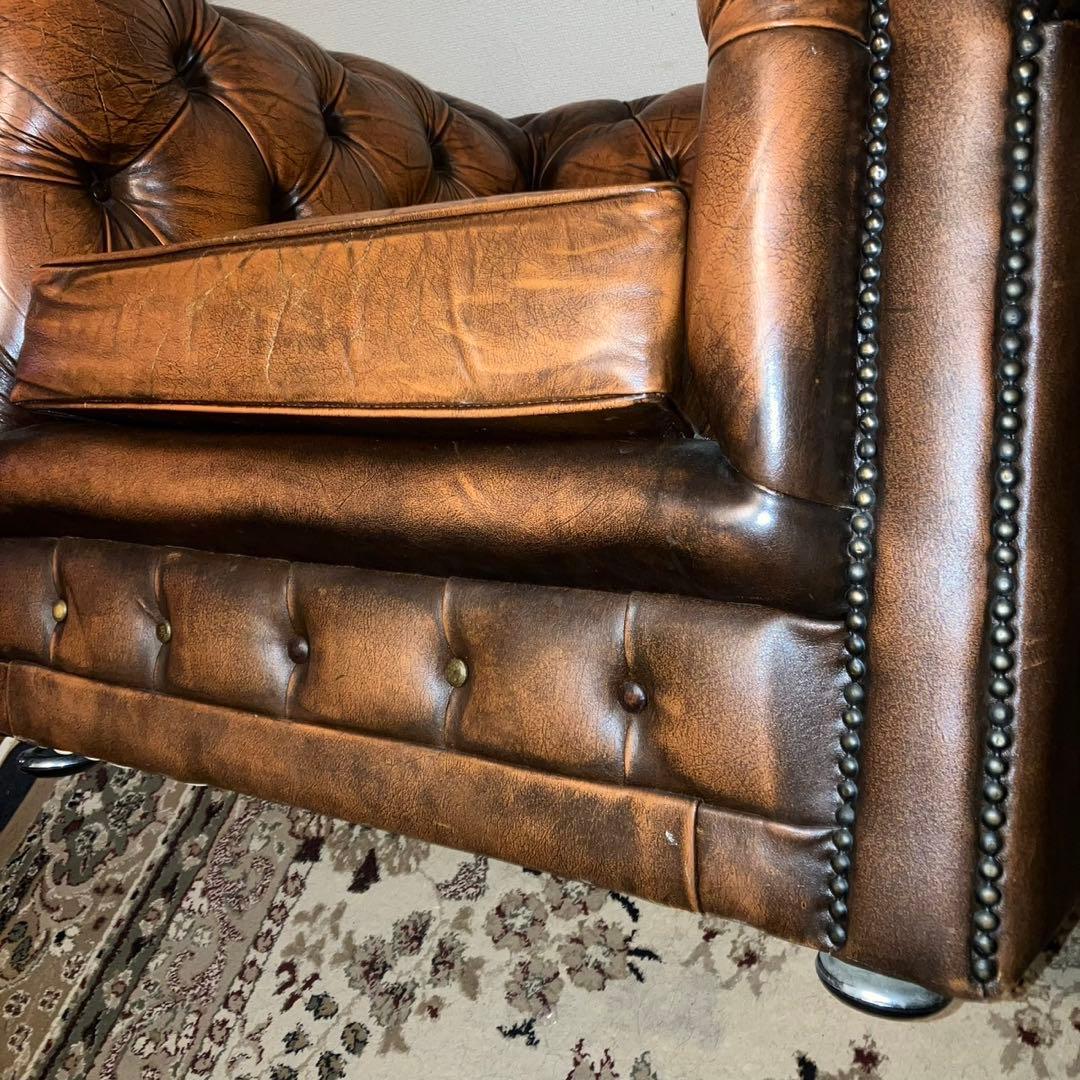 チェスターフィールド本革ソファ1人掛け英国調アンティーク