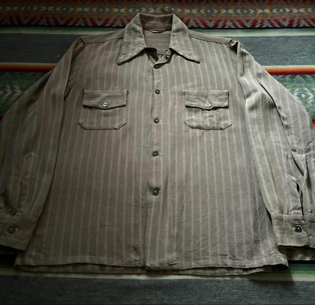 40s 50s Don Juan レーヨン ギャバジン ストライプ シャツ