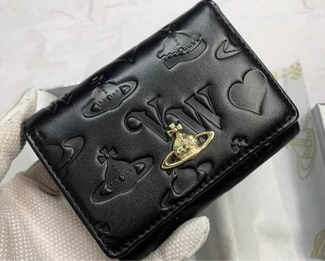 Vivienne Westwood 3つ折り財布 ブラック/ゴールドロゴ-154