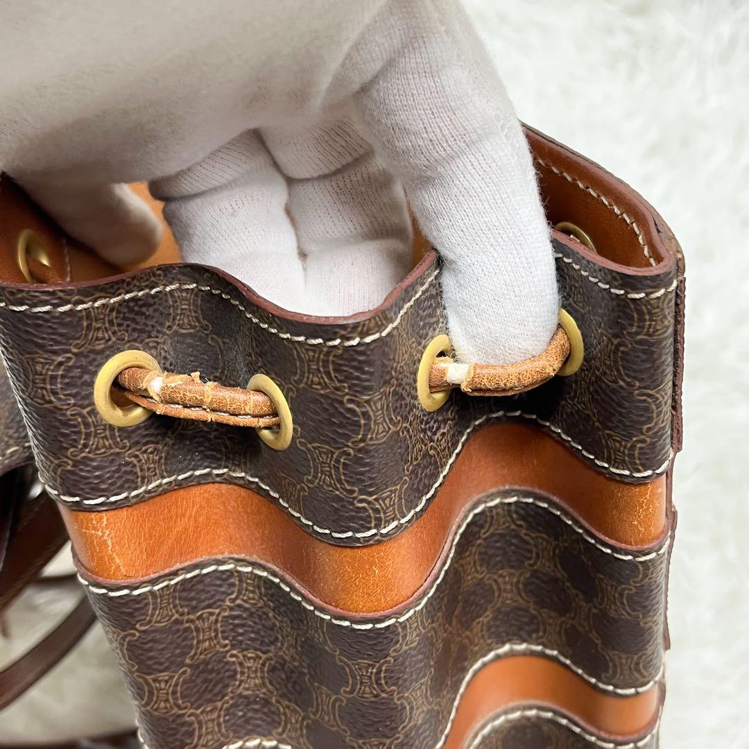 希少 セリーヌ CELINE リュック マカダム レザー PVC 巾着 フラップ