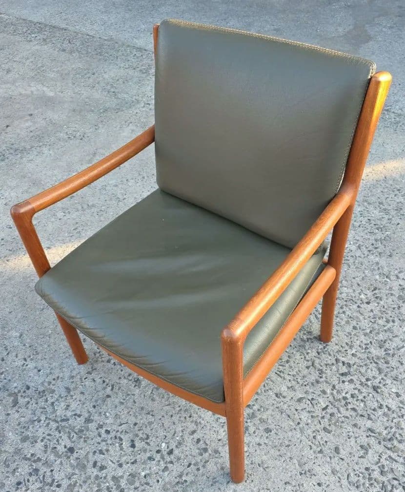 日田工芸 ヴィンテージ チーク無垢材×本革 アームチェア ダイニング ③