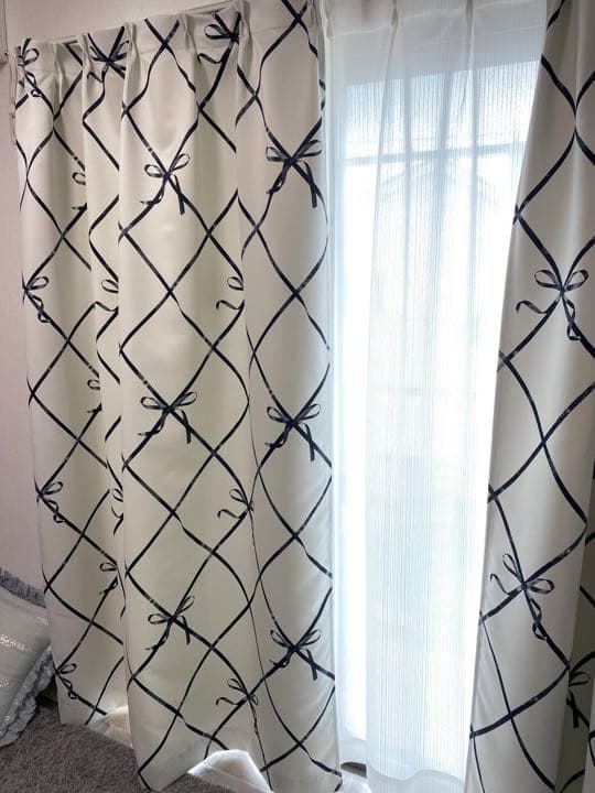 Francfranc リボナ　ドレープカーテン　ブラック