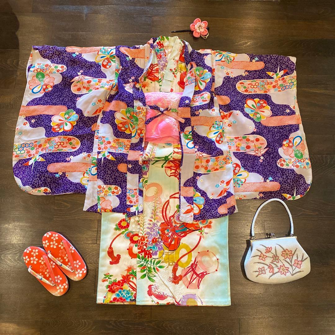 アンティーク 七五三 五歳〜七歳 着物 羽織 フルセット 大正ロマン 正絹 折鶴