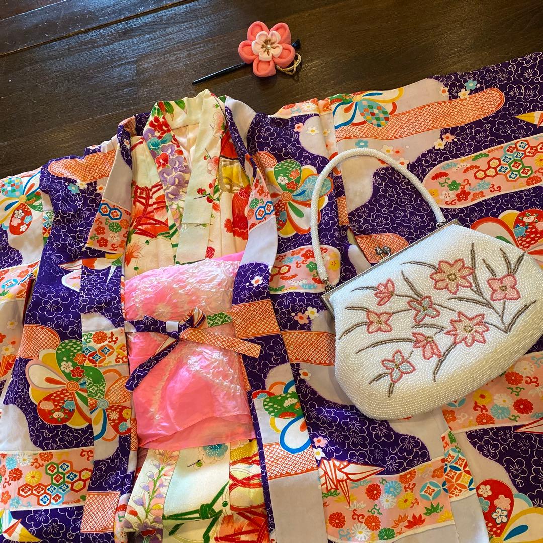 アンティーク 七五三 五歳〜七歳 着物 羽織 フルセット 大正ロマン 正絹 折鶴