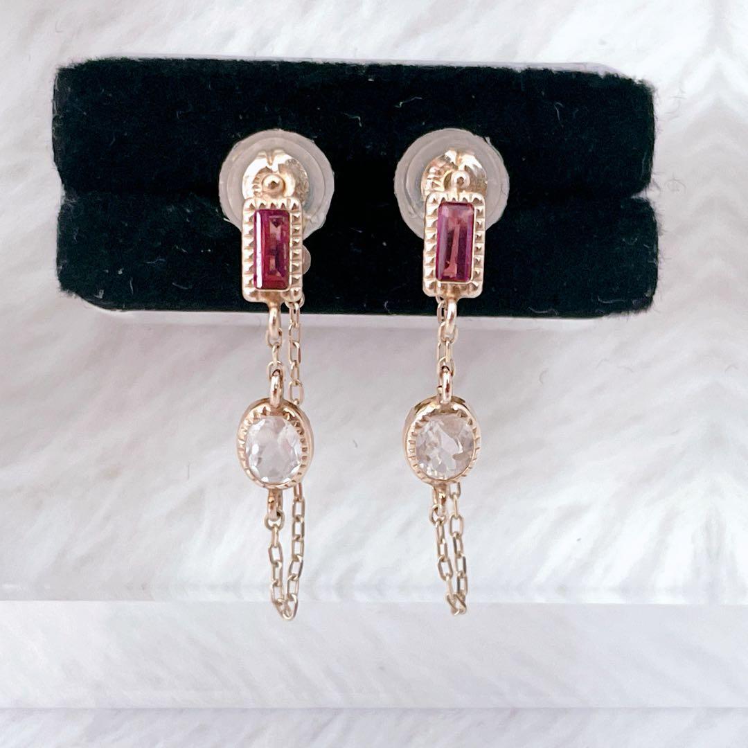 【未使用級】cui-cui K10YG バイカラー チェーンフープピアス 可愛い