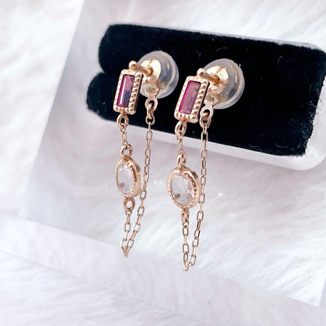 【未使用級】cui-cui K10YG バイカラー チェーンフープピアス 可愛い