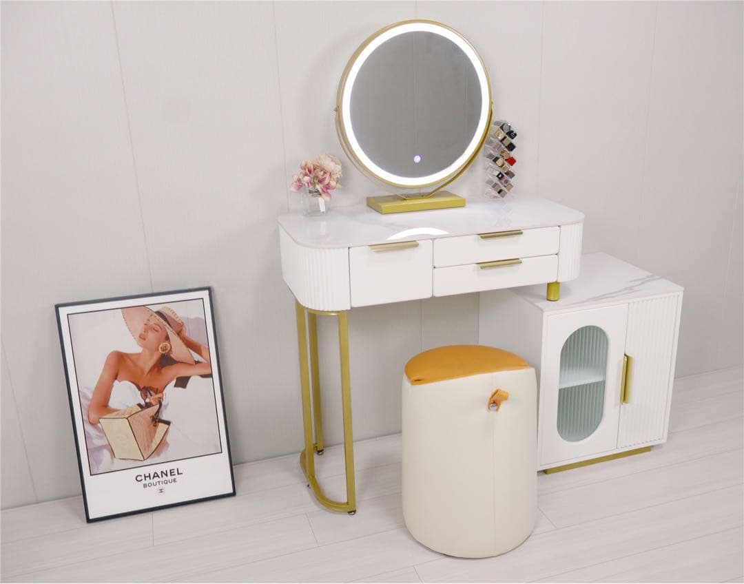 ドレッサー テーブル幅80cmおしゃれ 女優LEDミラー 北欧風 お姫系