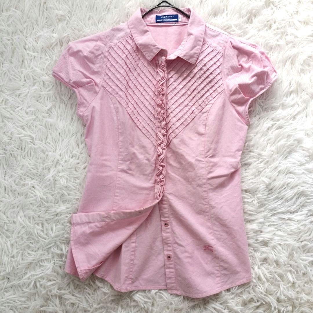 【美品】バーバリーブルーレーベル シャツブラウス フリル パフスリーブ ピンク