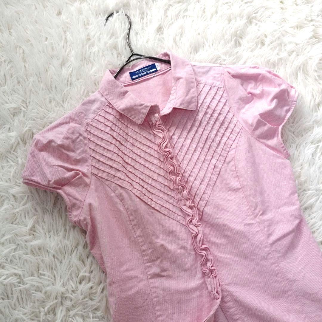 【美品】バーバリーブルーレーベル シャツブラウス フリル パフスリーブ ピンク