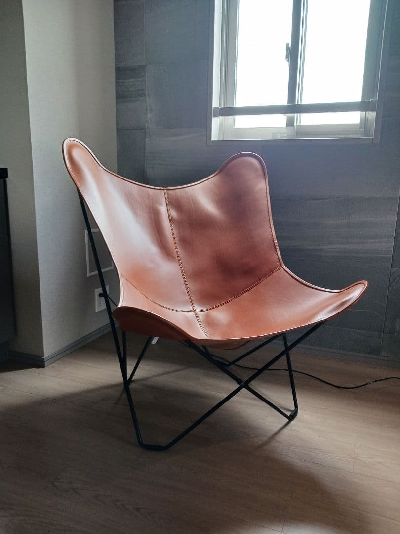 BKF キャメル色レザー バタフライチェア