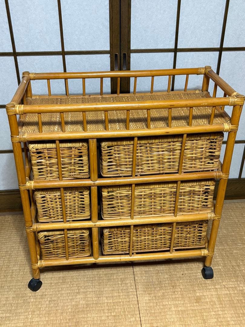 ラタン製 5段チェスト キャスター付き