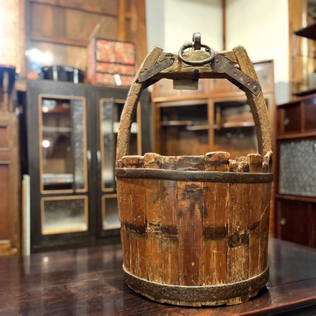 アンティーク　木製　手桶　古物　古道具　コレクション　昭和レトロ　蚤の市