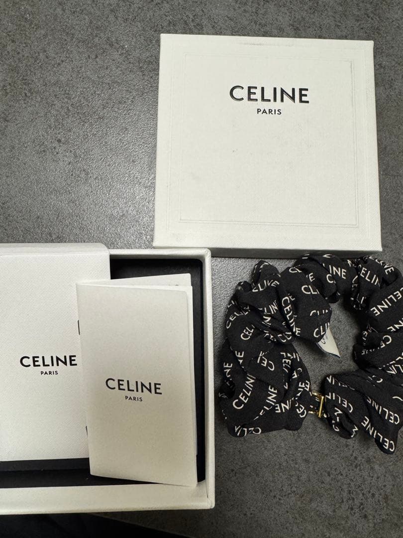 CELINE シルク ヘアゴム ブラック シュシュ