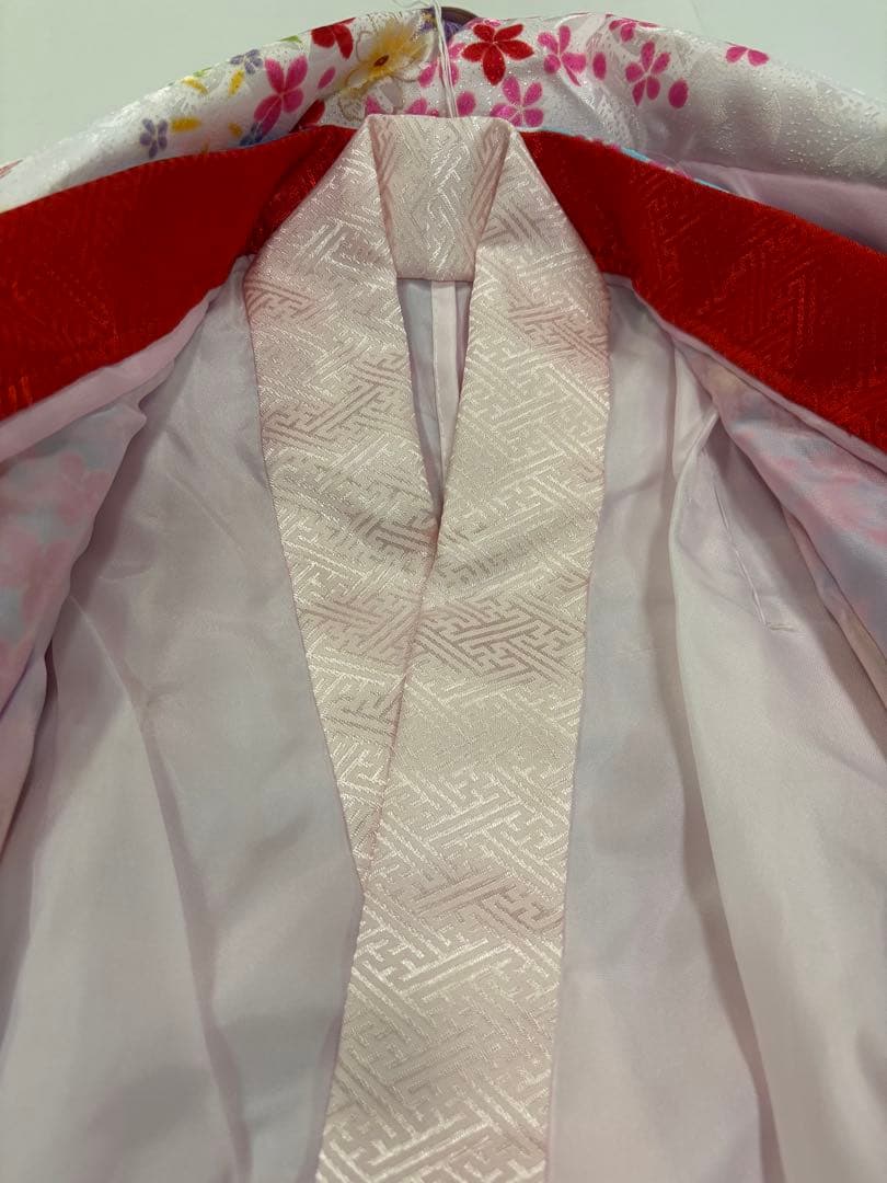 七五三　3歳女の子　着物・被布セット　爽やか水色着物　白い桜　雪輪　鹿子柄　新品