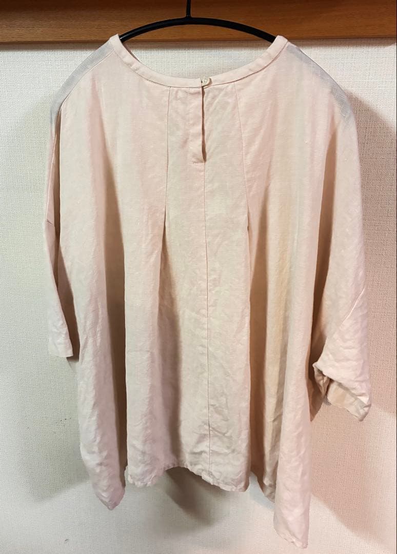 【週末値下！】 かぐれ リネンクルーネックハーフスリー 半袖 ブラウス ピンク