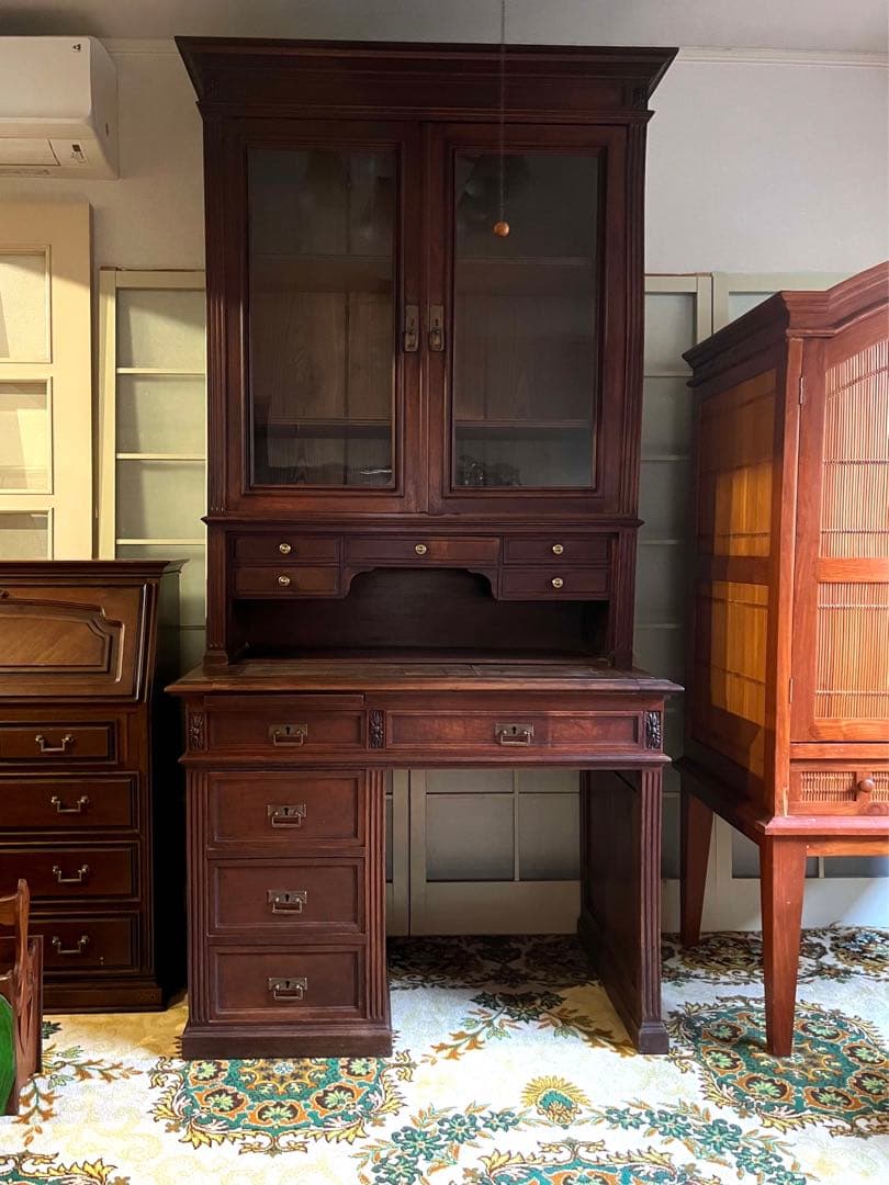 英国製 イギリス アンティーク デスク 棚 ビンテージ インテリア キャビネット