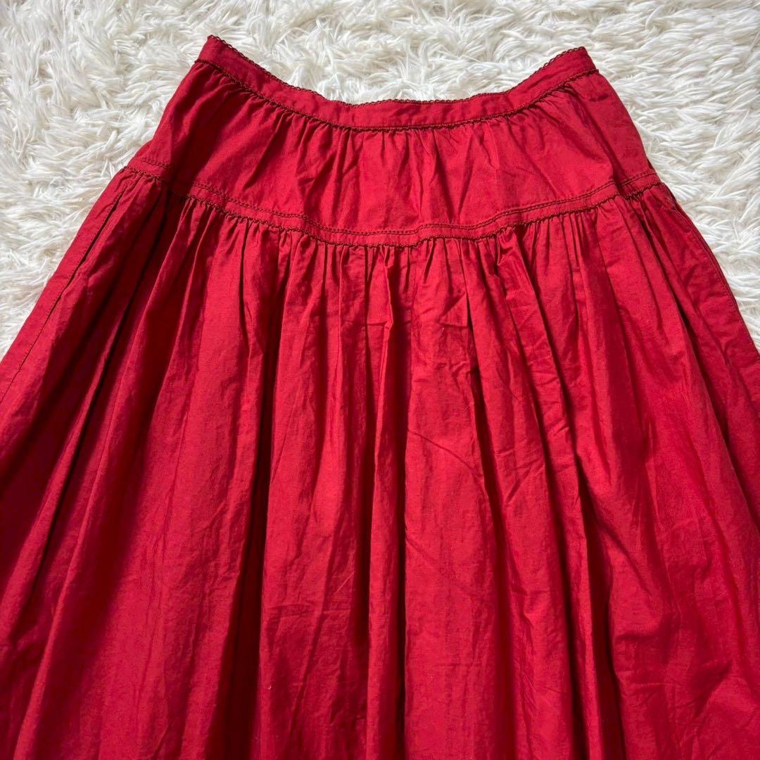 PINK HOUSE ピコフリル リボン　ロングスカート フロントボタン　赤