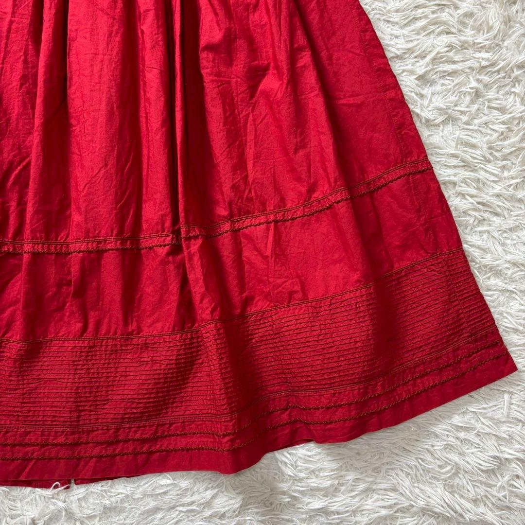 PINK HOUSE ピコフリル リボン　ロングスカート フロントボタン　赤