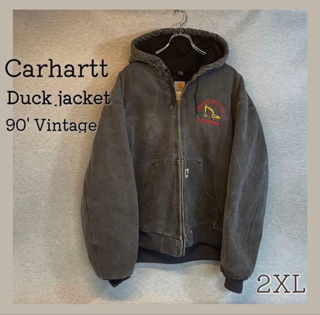 Carharttダックジャケット 2XL☆艶消しグレー フード付き
