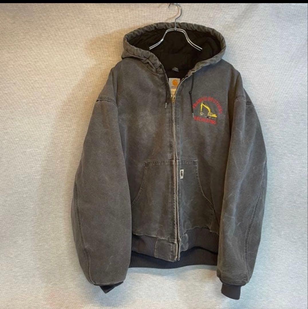 Carharttダックジャケット 2XL☆艶消しグレー フード付き